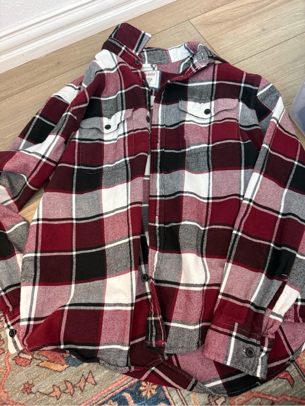 American Eagle Outfitters Maroon, Black & White Plaid Shirt